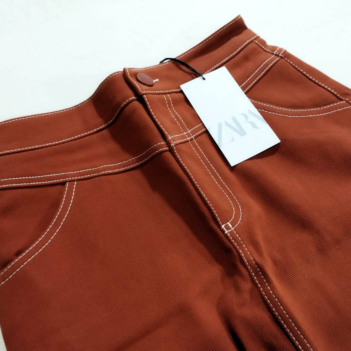 紙タグ付き♪新品＊ZARA ザラ＊フロントスリット入り♪デニム風 ステッチ ロング タイトスカート ♪レンガ テラコッタ XS　N2_画像5