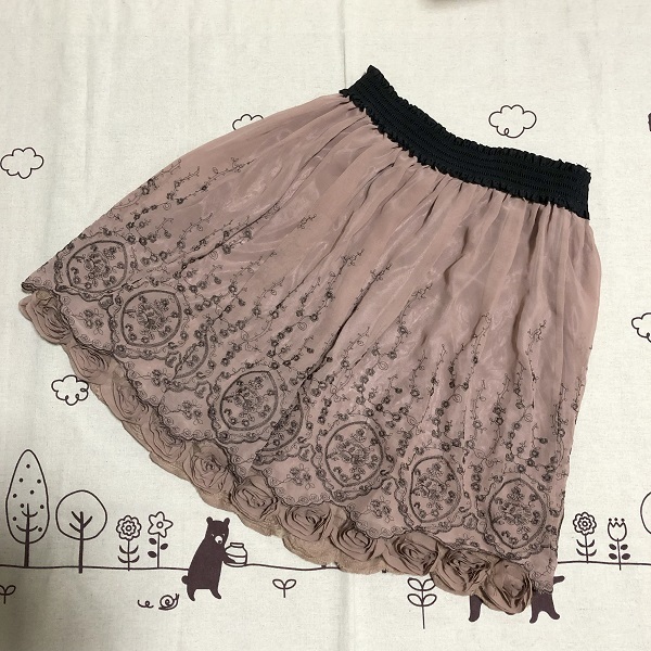 ■ axes femme 【 良好 】 ミニスカート 薔薇 M ■ ピンク ベージュ 可愛い スカート ミニ / アクシーズファム_画像1