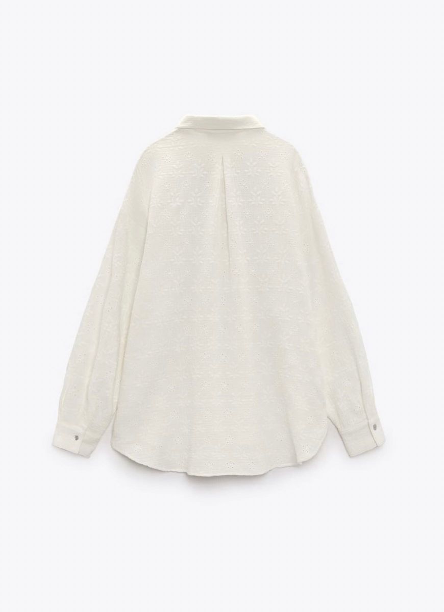 【新品未使用】ZARA ザラ　カットワーク刺繍入りシャツ　コットン100% ホワイト　S 