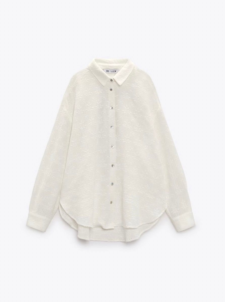 【新品未使用】ZARA ザラ　カットワーク刺繍入りシャツ　コットン100% ホワイト　S 