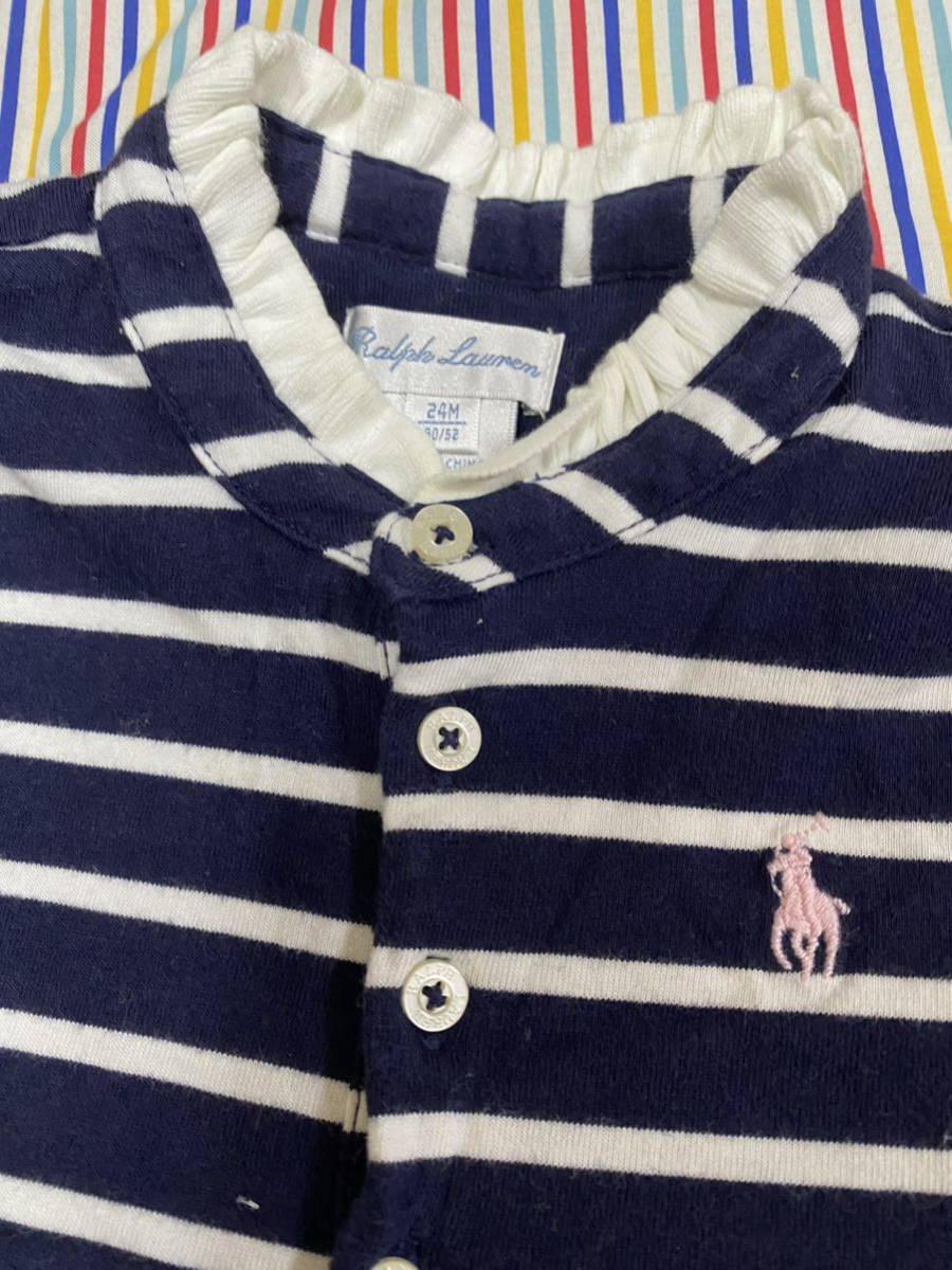 美品！Ralph Lauren ラルフローレン☆サイズ90 24M☆半袖ワンピース　ブルマース付き☆ボーダーネイビー紺☆ピンクポニー☆検メゾピアノ_画像2