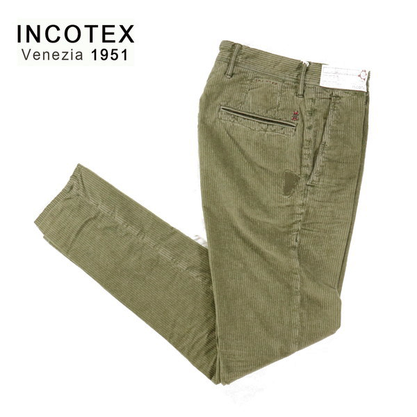 ＊60%OFF 新品 インコテックス INCOTEX コーデュロイ パンツ サイズ29(S)(W76) カーキ コットン ストレッチ 刺繍 MPN2748S