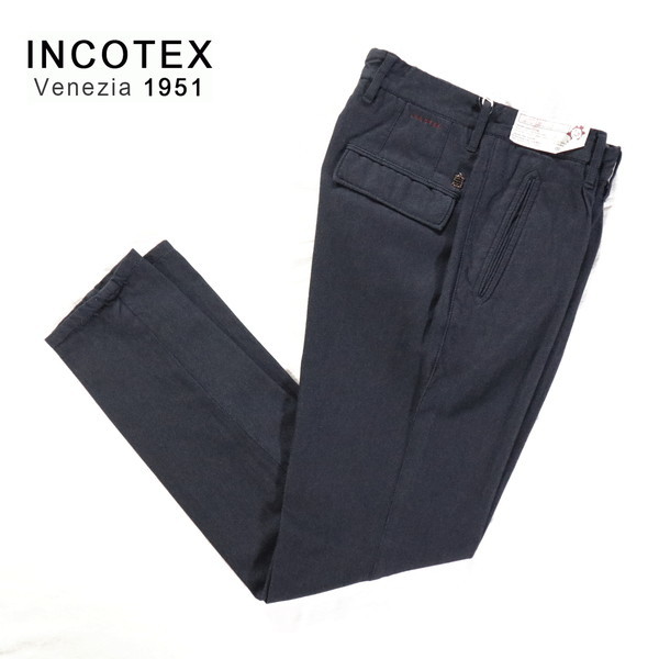 ＊60%OFF 新品 インコテックス INCOTEX パンツ サイズ34(XL)(W88) ネイビー ウール×コットン ワンタック MPN2756XL2_画像1