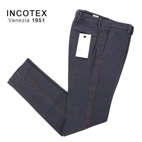 ＊60%OFF 新品 インコテックス INCOTEX パンツ サイズ50(XL)(W88) ネイビー コットン 厚手 サイドライン 側章 MPN2772XL