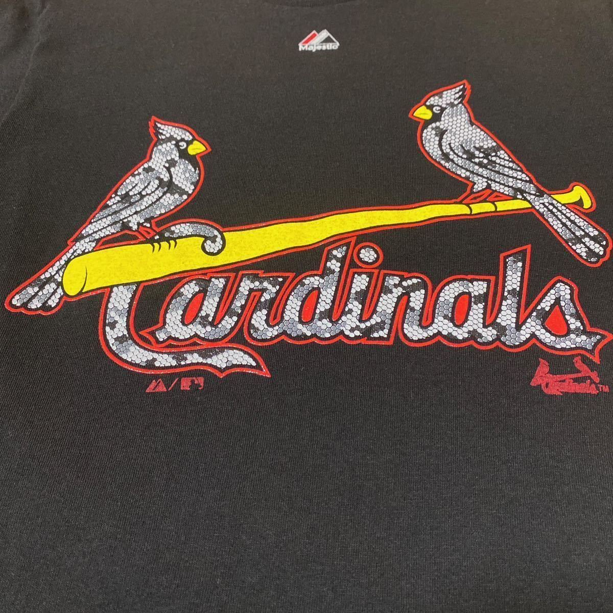 Majestic マジェスティック MLB St.Louis Cardinals セントルイス・カージナルス フリース プリント Tシャツ S メジャーリーグ USA古着_画像5