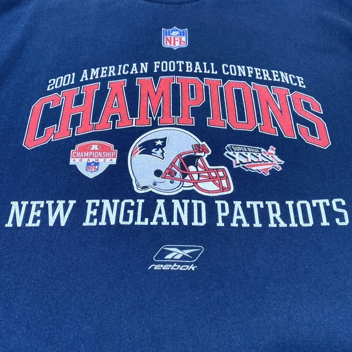 00s USA製 Reebok リーボック NFL NewEngland Patriots ニューイングランド・ペイトリオッツ プリント Tシャツ 2XL アメリカ製 USA古着_画像6