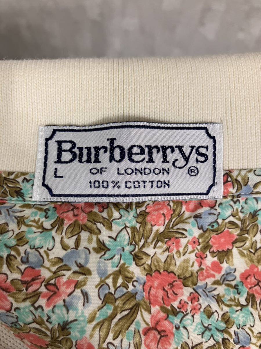 希少　90s BURBERRY ポロシャツ バーバリー　半袖　メンズ　花柄　刺繍　ビンテージ ヴィンテージ　Ｌ　Tシャツ_画像9
