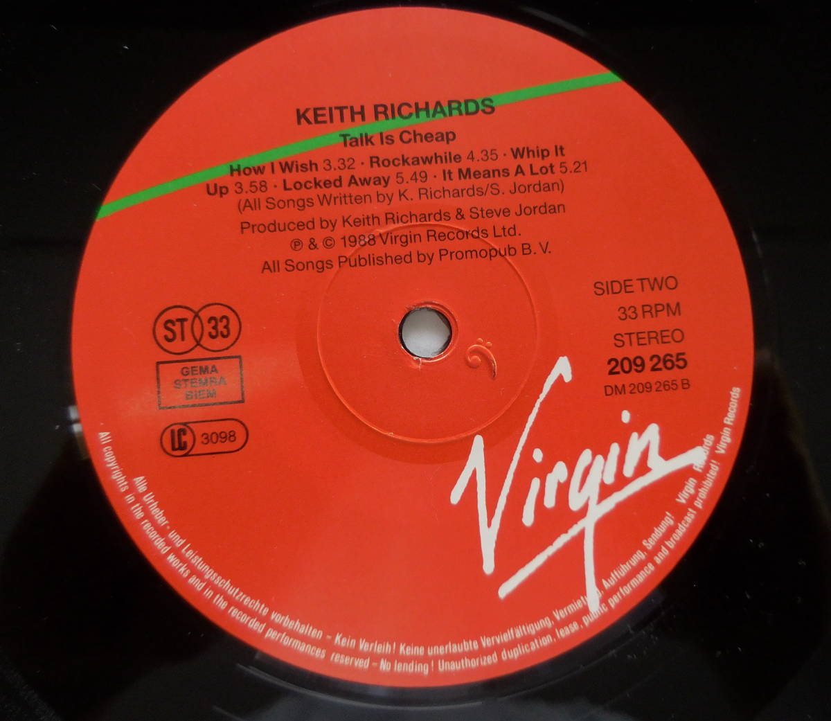 キース・リチャーズ KEITH RICHARDS／TALK IS CHEAP 独VIRGIN A1B2　美盤！_画像2