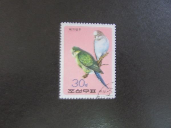 ⑪動物コレクション 鳥；オウム科；セキセイインコ 北朝鮮 1種 1975.の画像1