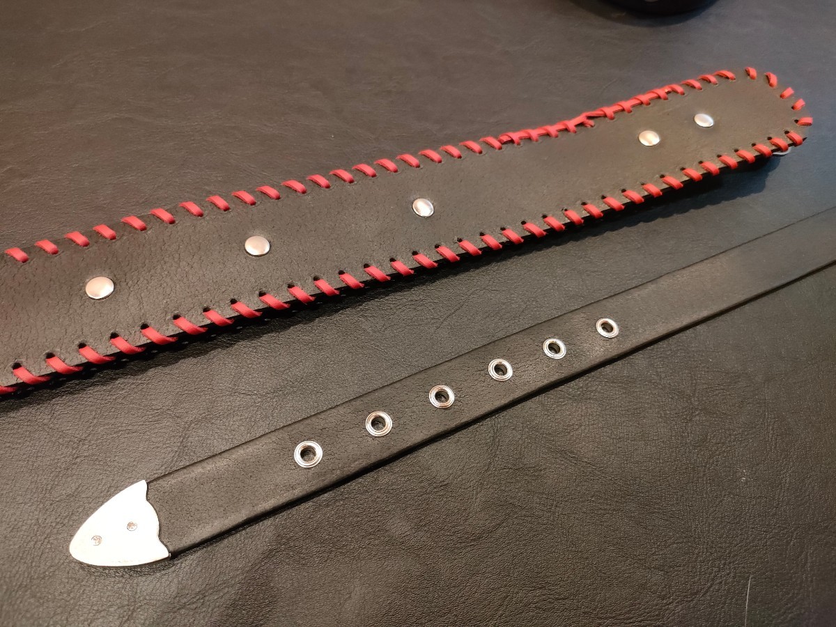  guitar strap original leather 3mm thickness 117~130cm Western buckle slot Conti . red race finishing hand made 