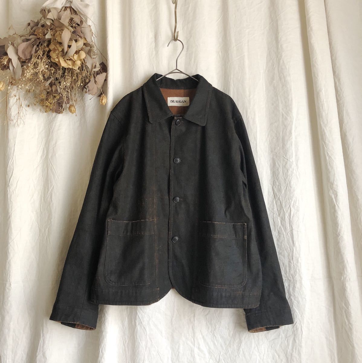 BEAUGAN Simple Work Jacket Mud Painted Canvas...+sma-laigle.fr