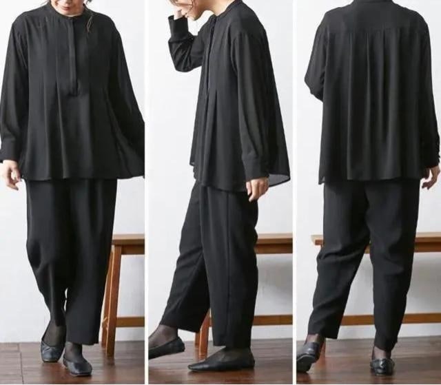 新品☆5Lサイズ喪服礼服ブラックフォーマル黒系パンツスーツ3点セット