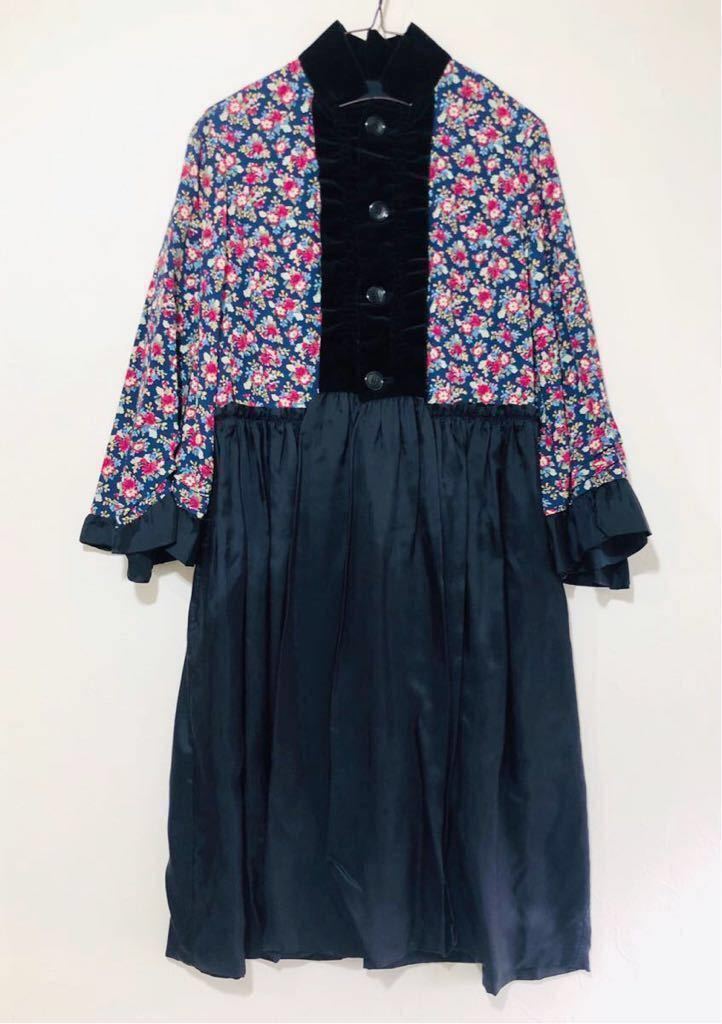 送料込 tricot COMMEdesGARCONS トリコ コムデギャルソン ワンピース スタンドカラー　ドレス 花柄 黒 BLACK tao girl コレクション レア_画像1