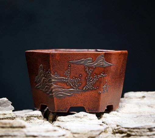  shop manager special selection * bargain sale! purple sand purple mud bonsai pot plant pot angle pot landscape scenery comming off carving purple mud . hexagon handmade hand made width 10.5cm× height 6cm