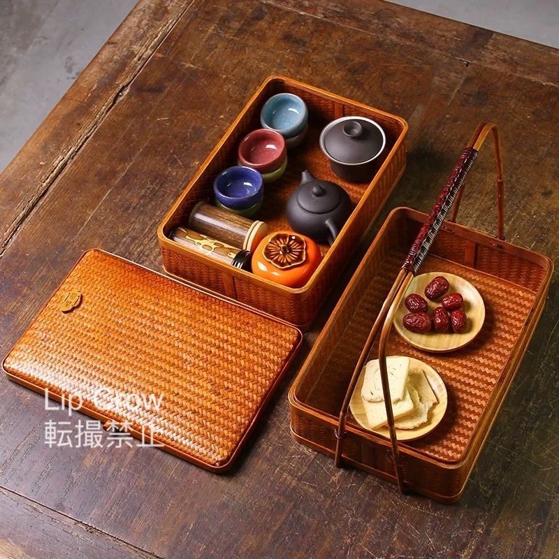 大人気 2層 竹製 手作 茶器茶道具 飯盒 職人手作 收納 漆器 茶盒 茶箱_画像7