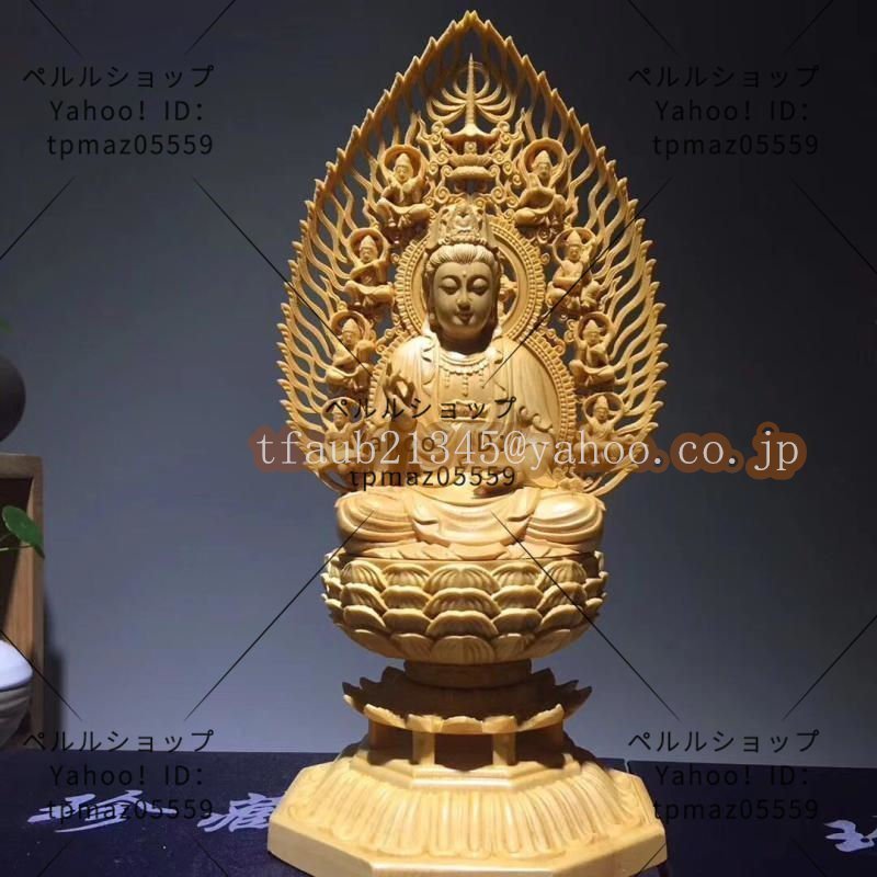 一刀彫 総柘植材 木彫仏像 釈迦如来三尊 釈迦如来 地蔵菩薩 観音菩薩-