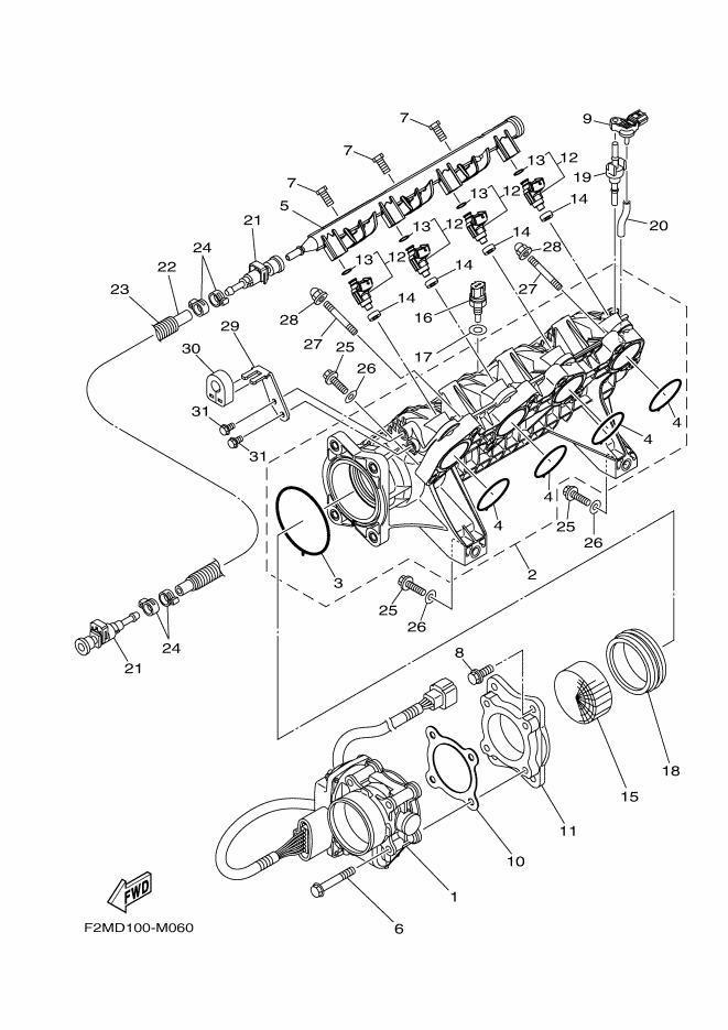 YAMAHA FXCruiserHO'15 OEM section (INTAKE-1) parts Used (部品番号6BH-13641-10 MANIFOLD, INTAKE 1) [X2304-63]_画像3