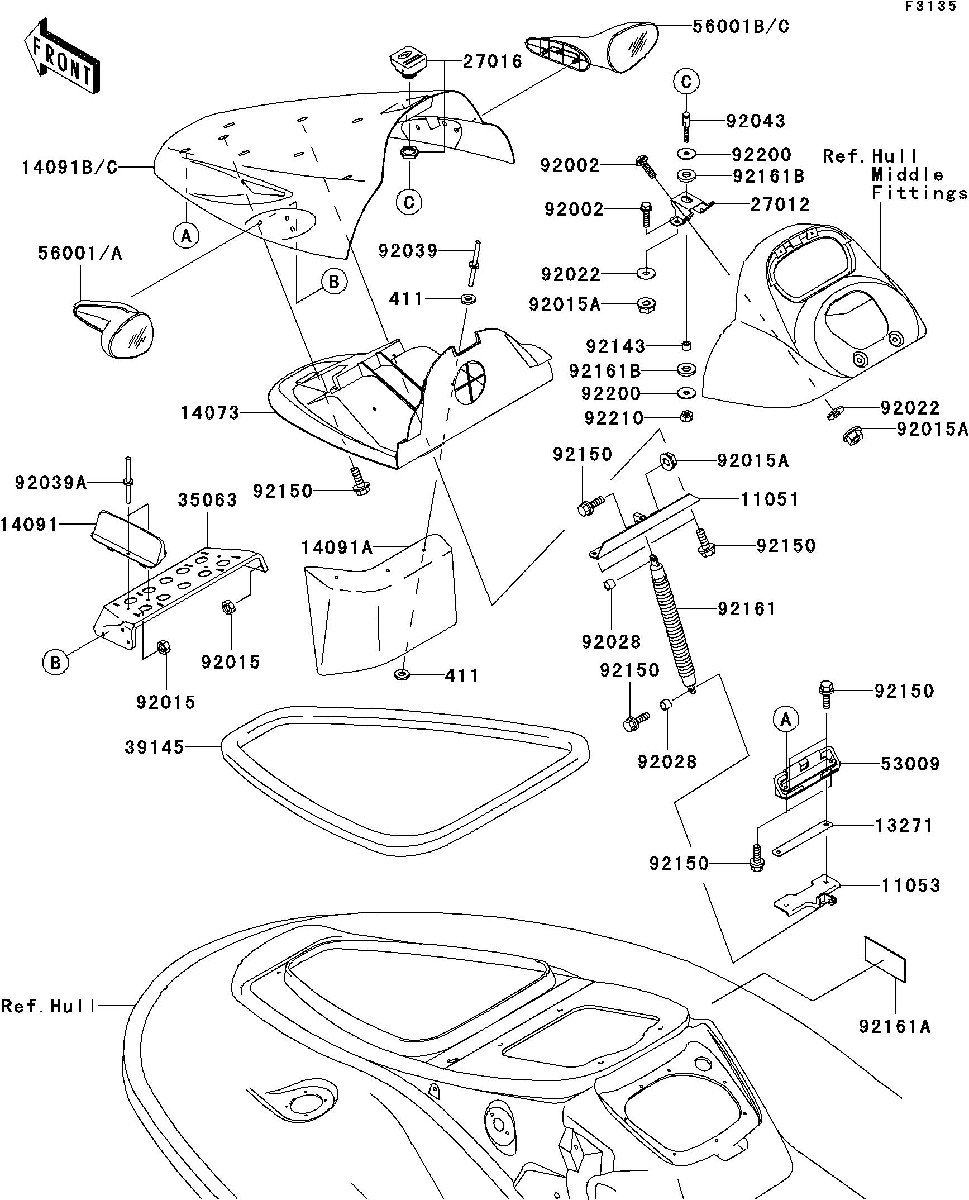 Kawasaki 900STX'04 OEM section (JT900-E1_Hull-Front-Fittings) parts Used [K8610-27]_画像3