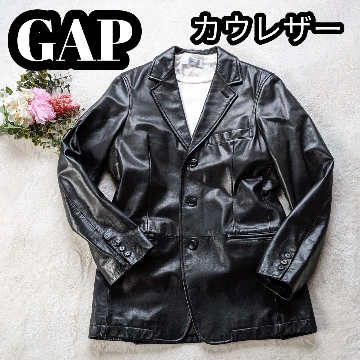 GAP/ギャップ ◆牛革 3B レザージャケット ブラック 黒 テーラードジャケット 革ジャン