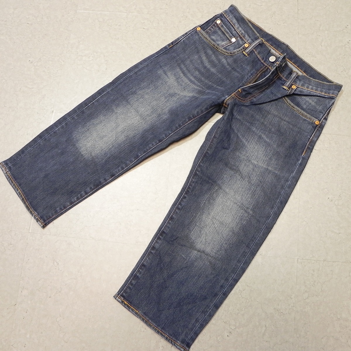 j882★ Levi's リーバイス 502 クロップドパンツ デニムパンツ W28 ユーズド加工 ストレッチデニム 即決 ★_画像1