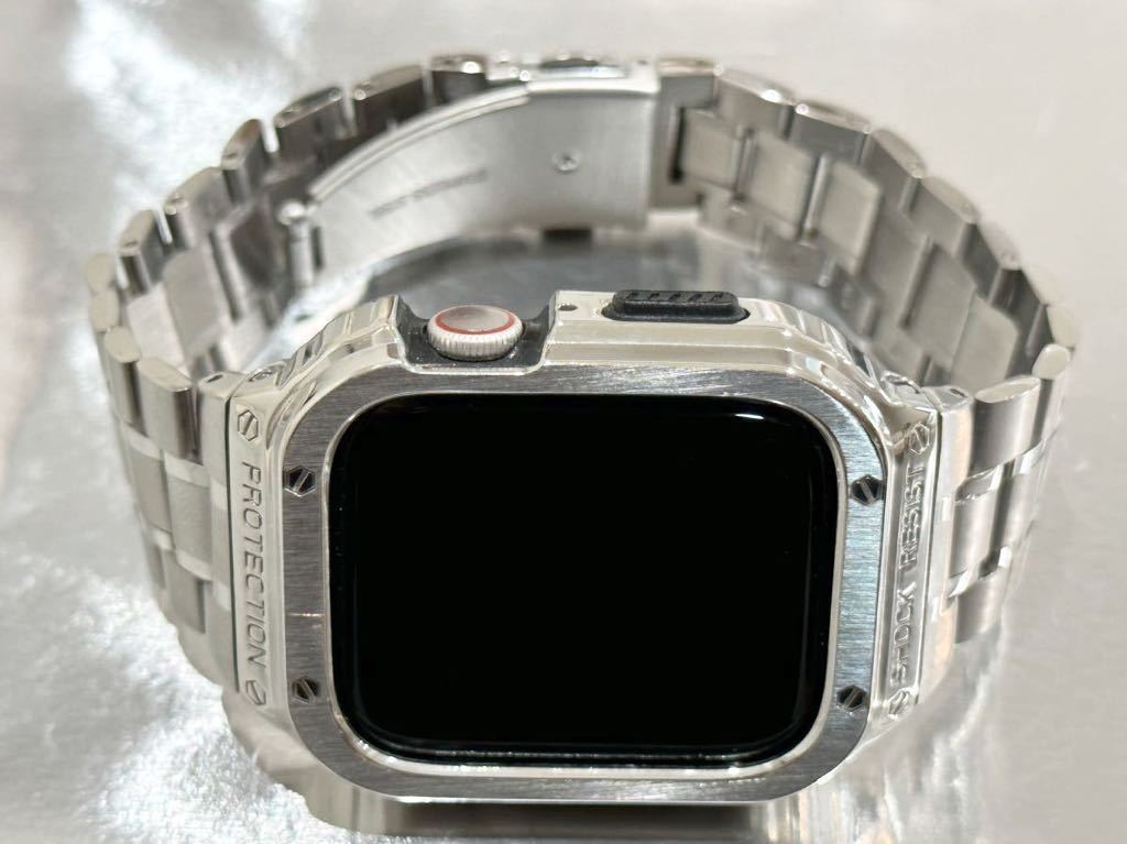 正規品販売! Watch カバー　Apple ステンレス MS☆アップルウォッチバンド ケース メンズ　レディース　一体型ベルトカバー 45mm 44mm 金属ベルト