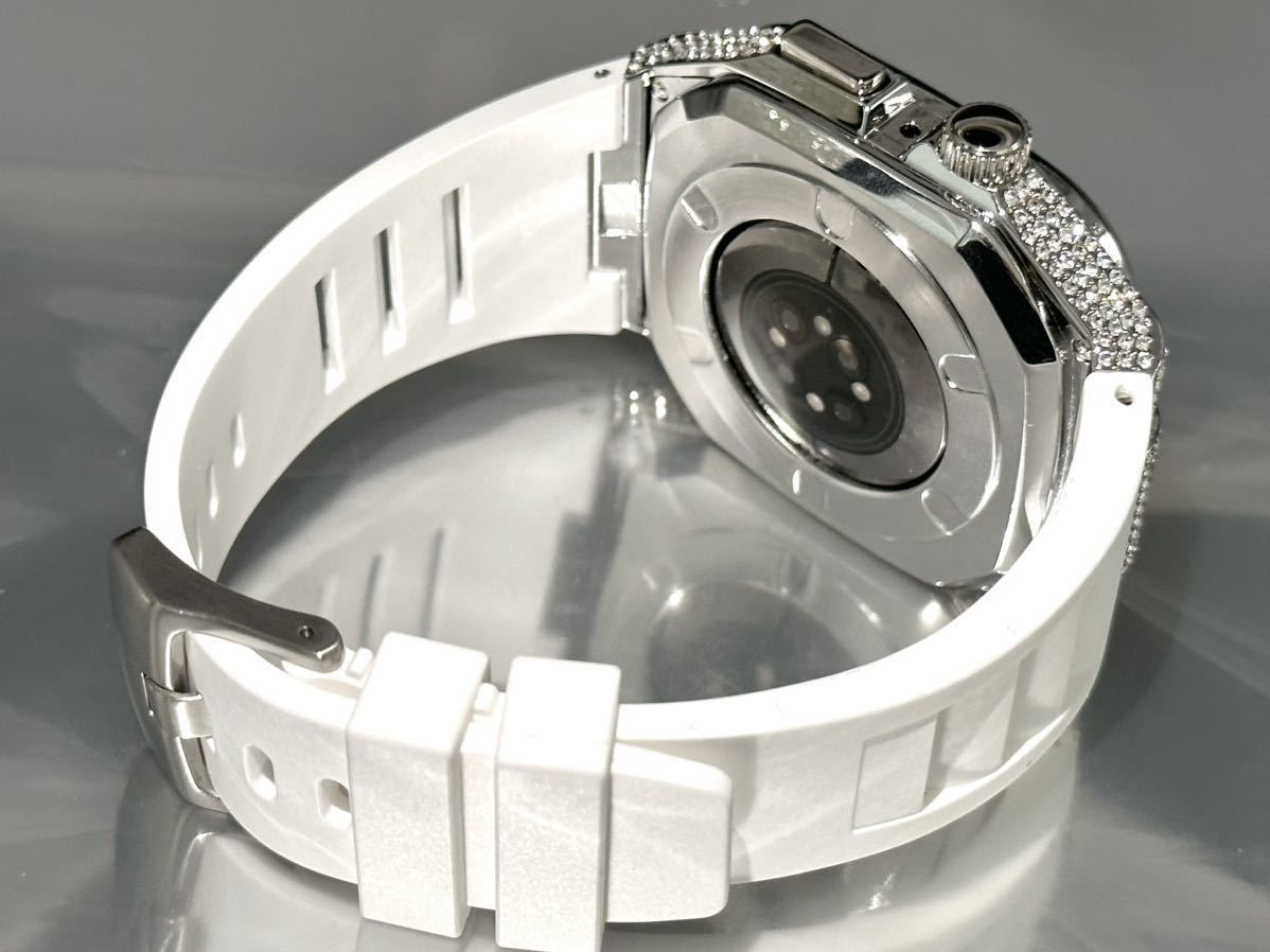 クリスタル　WS★アップルウォッチバンド ラバーベルト Apple Watch ステンレス　ケース　カバー　44mm 45mm ダイヤ　キラキラ