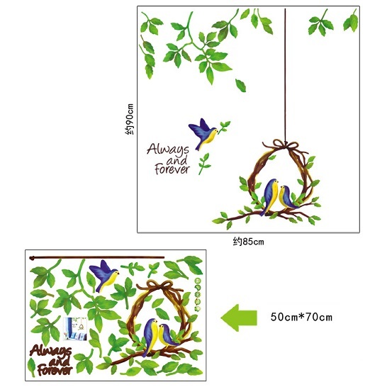 ウォールステッカー 青い鳥の巣 グリーンリーフ ナチュラル 壁紙シール 癒し 緑 貼り直しできる 英字 ホームデコ 幸せ 引っ越し 新生活_画像6