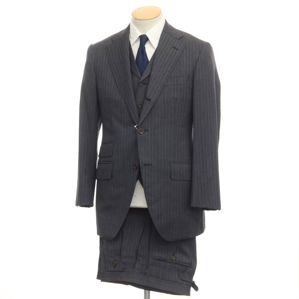 春早割 3ピース ストライプ ウール tailor azabu 【中古】アザブ