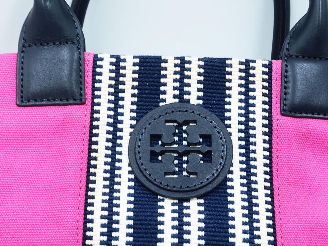 Tory Burch トリーバーチ キャンバス レザー トート バッグ ピンク ■■ ☆ dib9 レディース_画像2