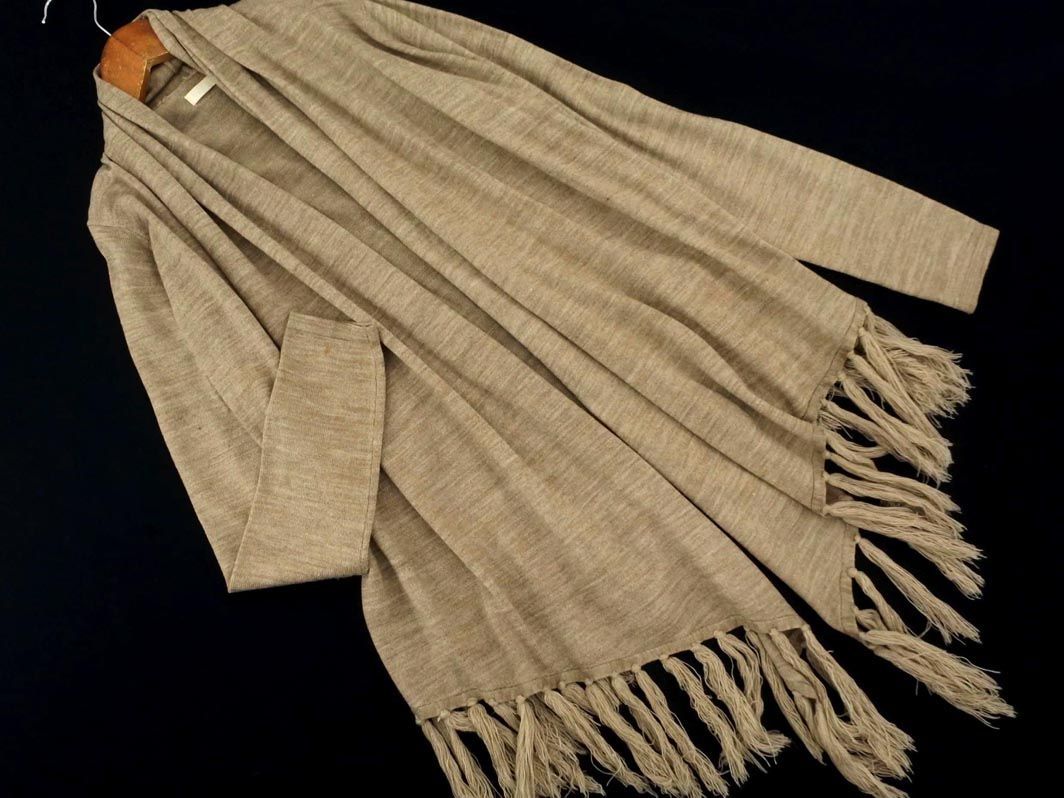 MOUSSY Moussy fringe shawl cardigan sizeF/ beige *# * dib1 lady's 