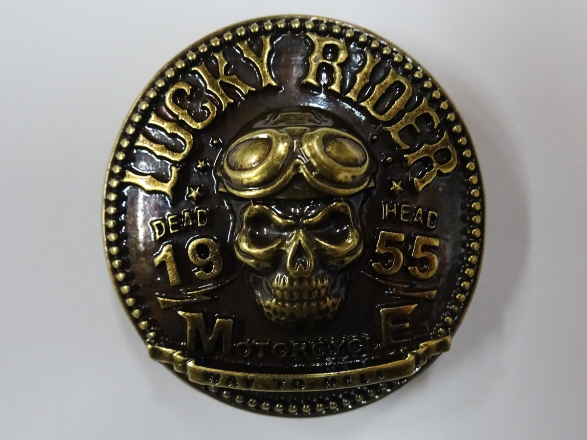 LUCKY RIDER DEAE19 HEAD55 スカル MOTORCYCLE ゴールド コンチョ 財布 サイドバック 送料クイックポスト185円の画像1