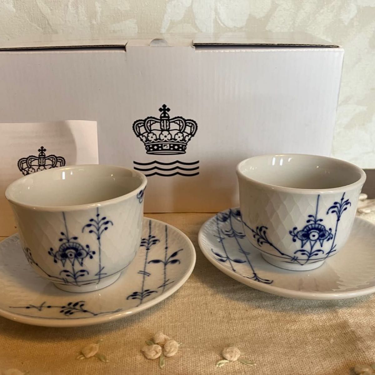 新品　ロイヤルコペンハーゲン（Royal Copenhagen） ブルーパルメッテ ペア　ティーセット　湯呑み