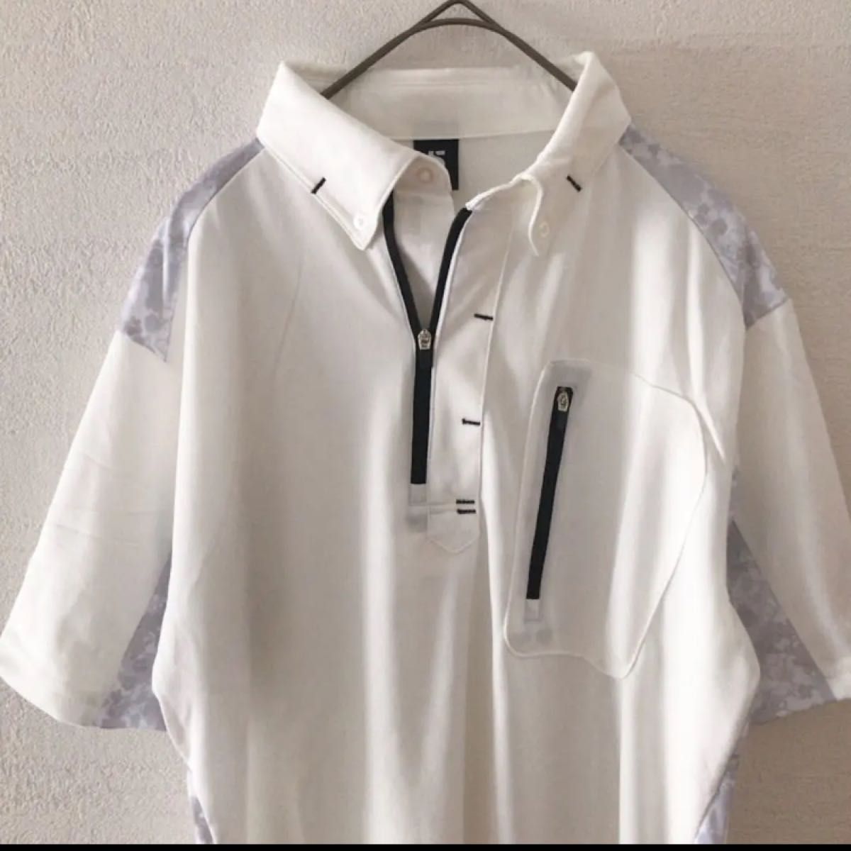 【新品】S-THREE  半袖 ジップアップ ポロシャツ L  ホワイト 速乾 Tシャツ 未使用 白 ゴルフ アウトドア 春 夏