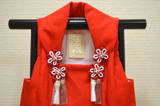  девочка "Семь, пять, три" . ткань красный натуральный шелк сделано в Японии [3 лет для ] ngs-hifu-019