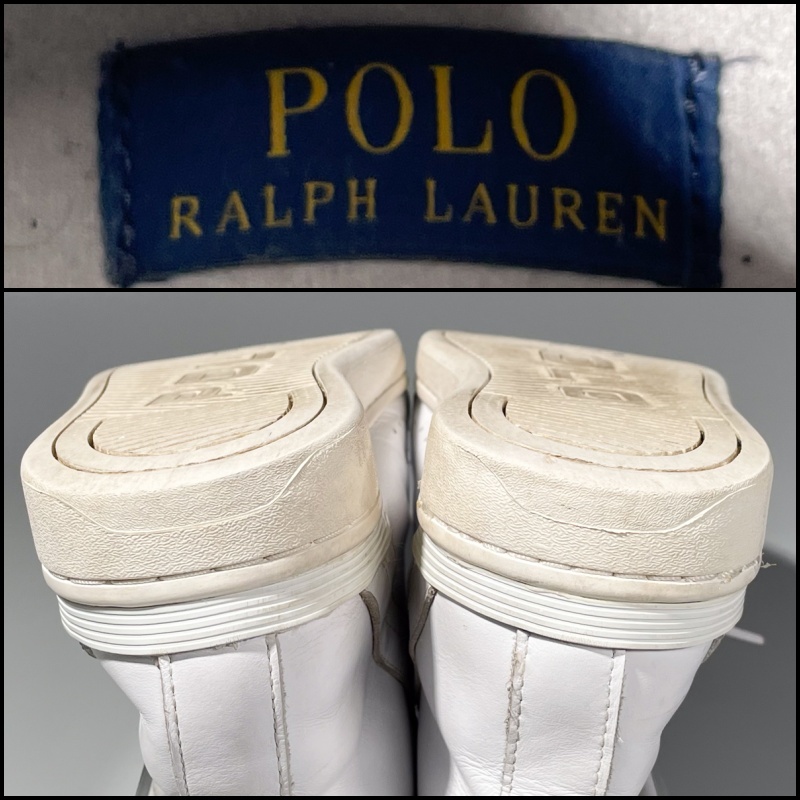 即決 POLO RALPH LAUREN ポロラルフローレン ハイカットスニーカー ホワイト 白 メンズ 本革 レザー 革靴 26.5cm 27cm スニーカー A1754の画像10