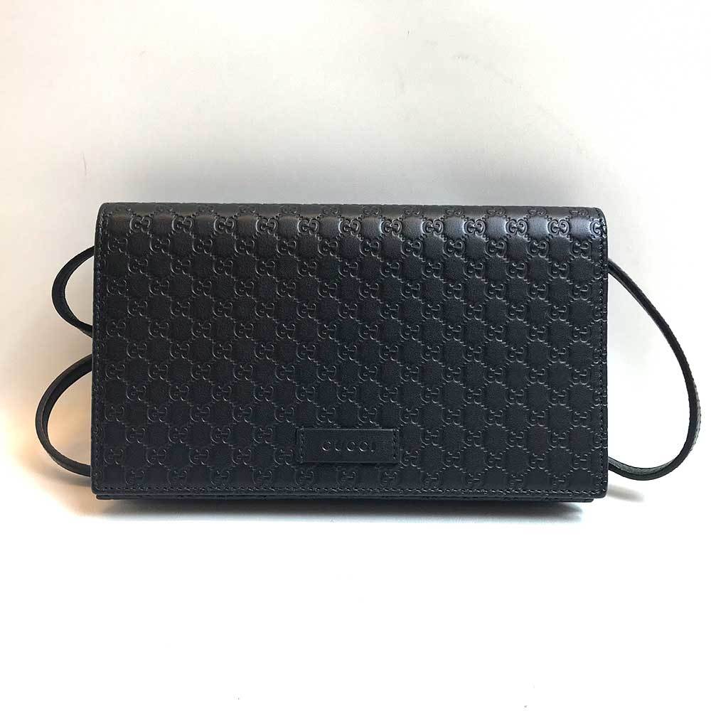 グッチ 長財布 マイクロ グッチシマ ウォレット シマレザー 黒 ブラック系 466507 ABランク GUCCI 中古 六甲道店