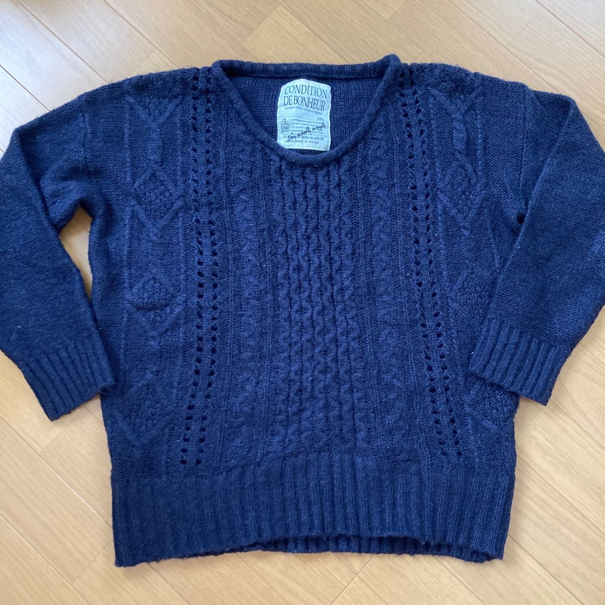 手編み風ケーブル編み模様のざっくりニット　M  紺色　スクールガール風　秋服冬服 ニットセーター