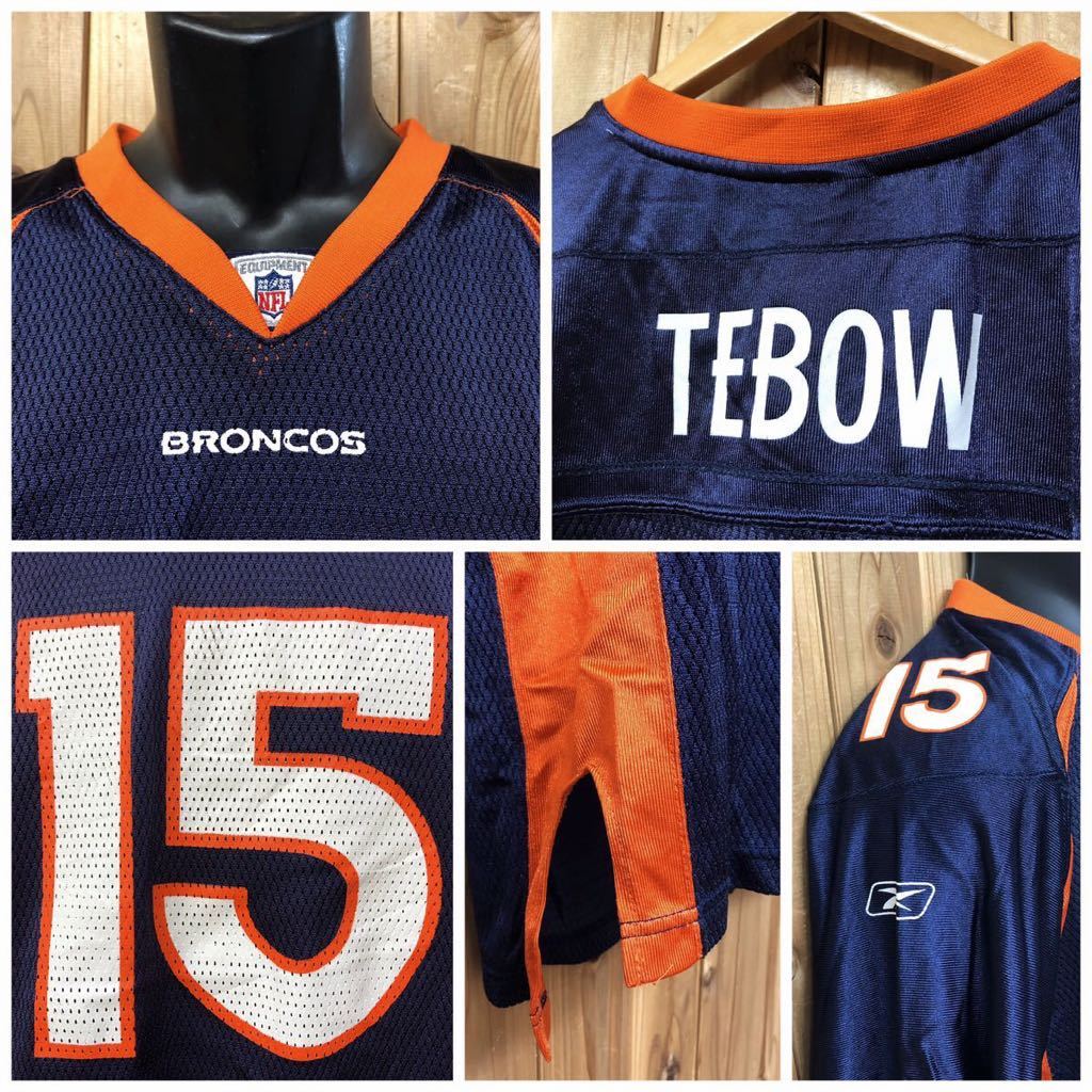 Reebok /NFL /メンズXL ネイビー 半袖Tシャツ #15 ゲームシャツ TEBOW アメフト スポーツウェア アメカジ USA古着_画像4