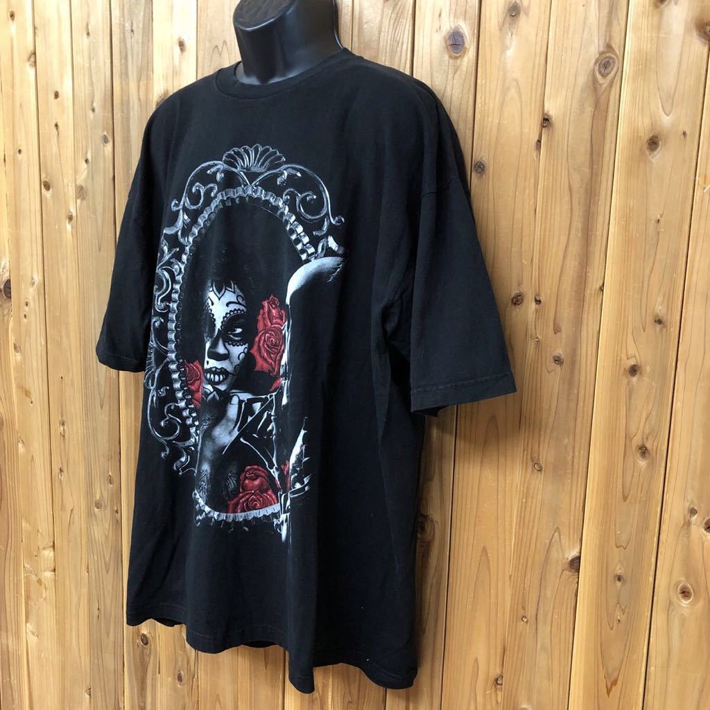 5PRO /メンズ3XL 半袖Tシャツ プリントTシャツ 黒 ホラー 骸骨 薔薇 天使 アメカジ USA古着 超ビッグサイズ STREET CERTIFIED ACTIVE WEAR_画像2