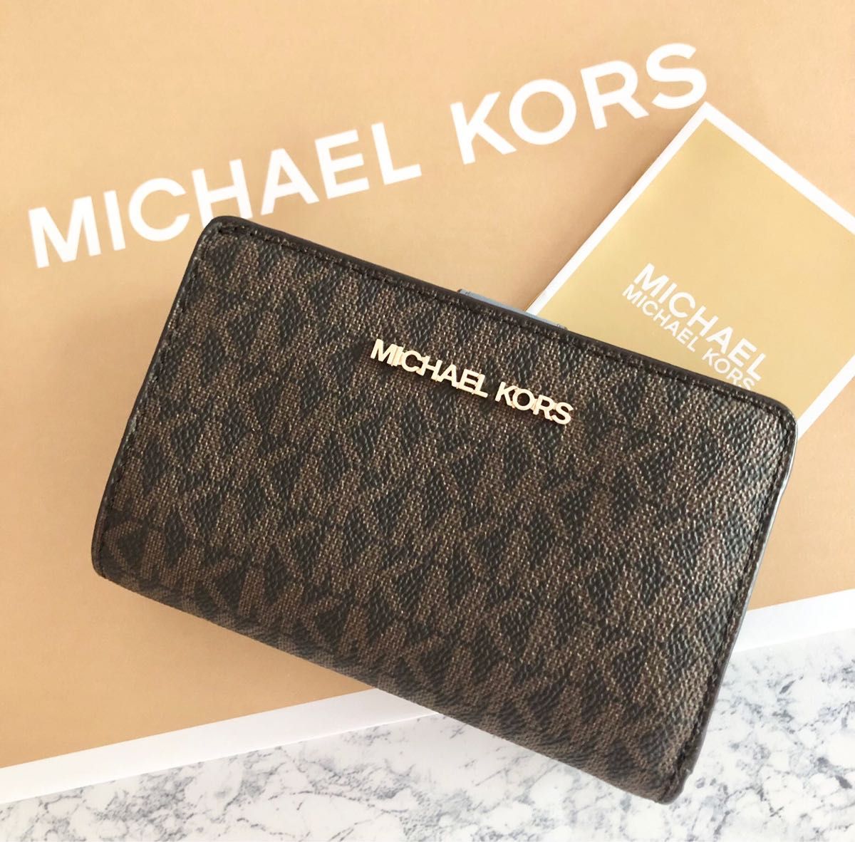 ★国内正規品　MICHAEL KORS マイケルコース　折り財布　ブラウン/ ブルー　新品