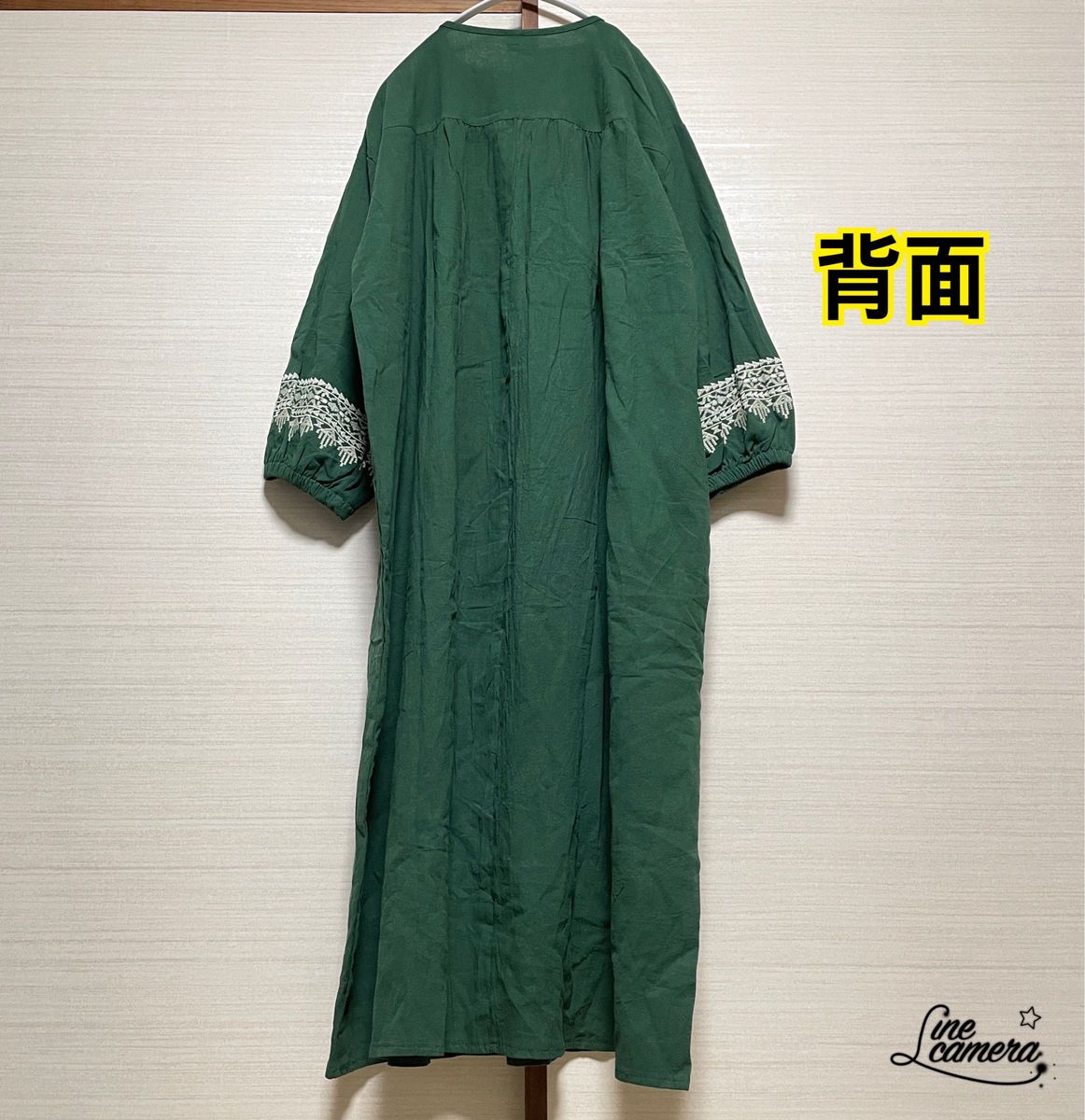 XL【新品】秋　丸襟　民族　刺繍　Aライン　マキシ丈　ゆったり　ベージュ
