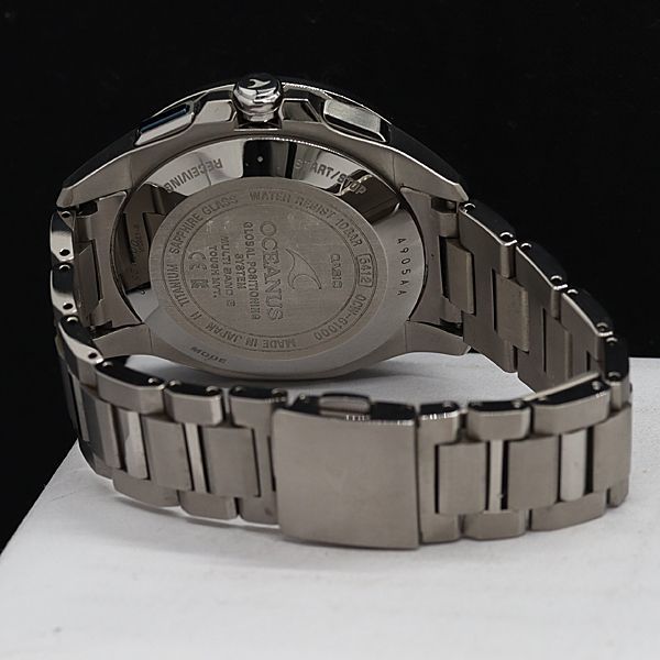 1円 稼働 美品 カシオ 電波ソーラー OCW-G1000 オシアナス チタン 黒文字盤 デイデイト ラウンド メンズ腕時計 1950300KNKの画像4