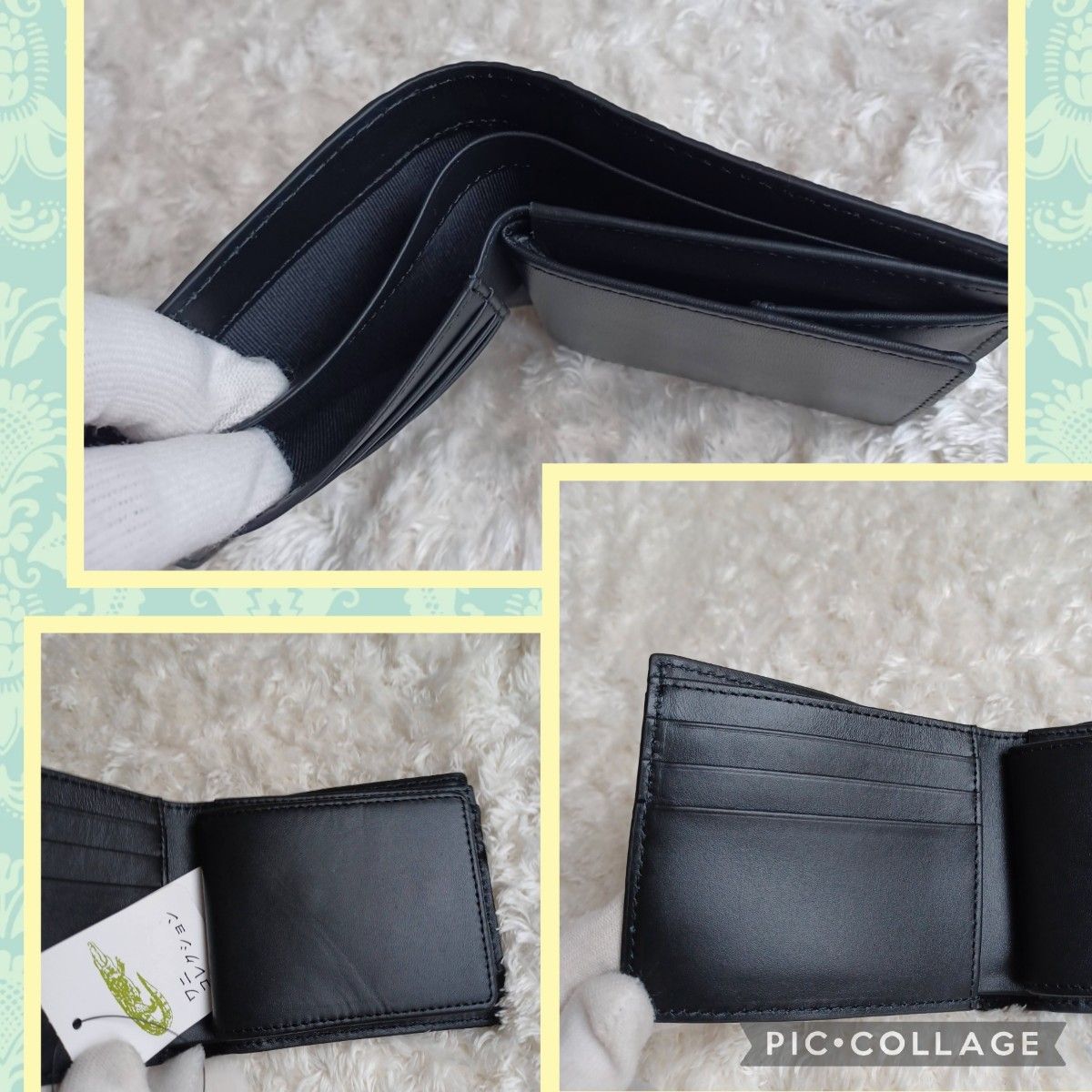 新品タグ付き 希少 クロコダイル クラウン ワニ革 二つ折り財布 ブラック メンズ ウォレット 本革