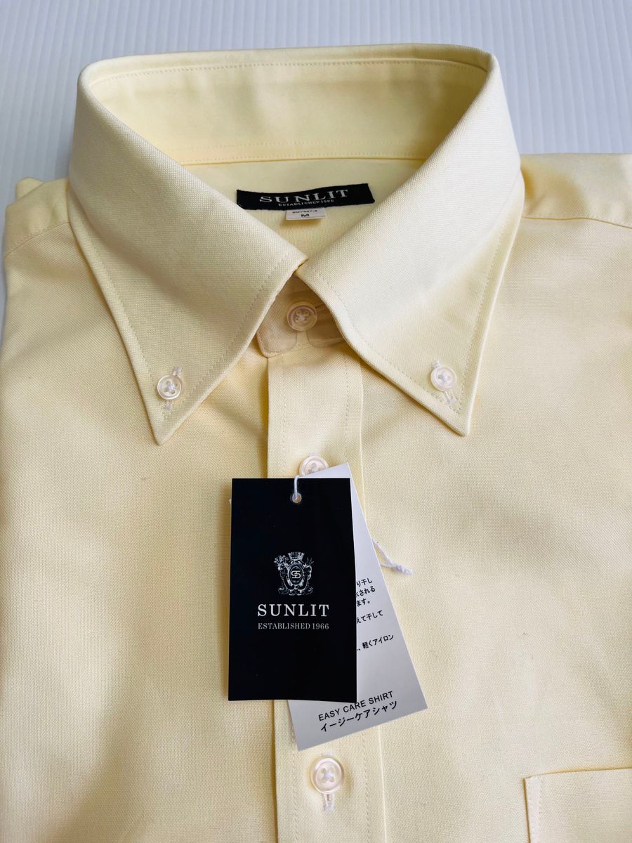 ワイシャツ　ボタンダウン　半袖　シャツ　イエロー　イージーケア　Mサイズ　新品　薄黄色　ビジネス