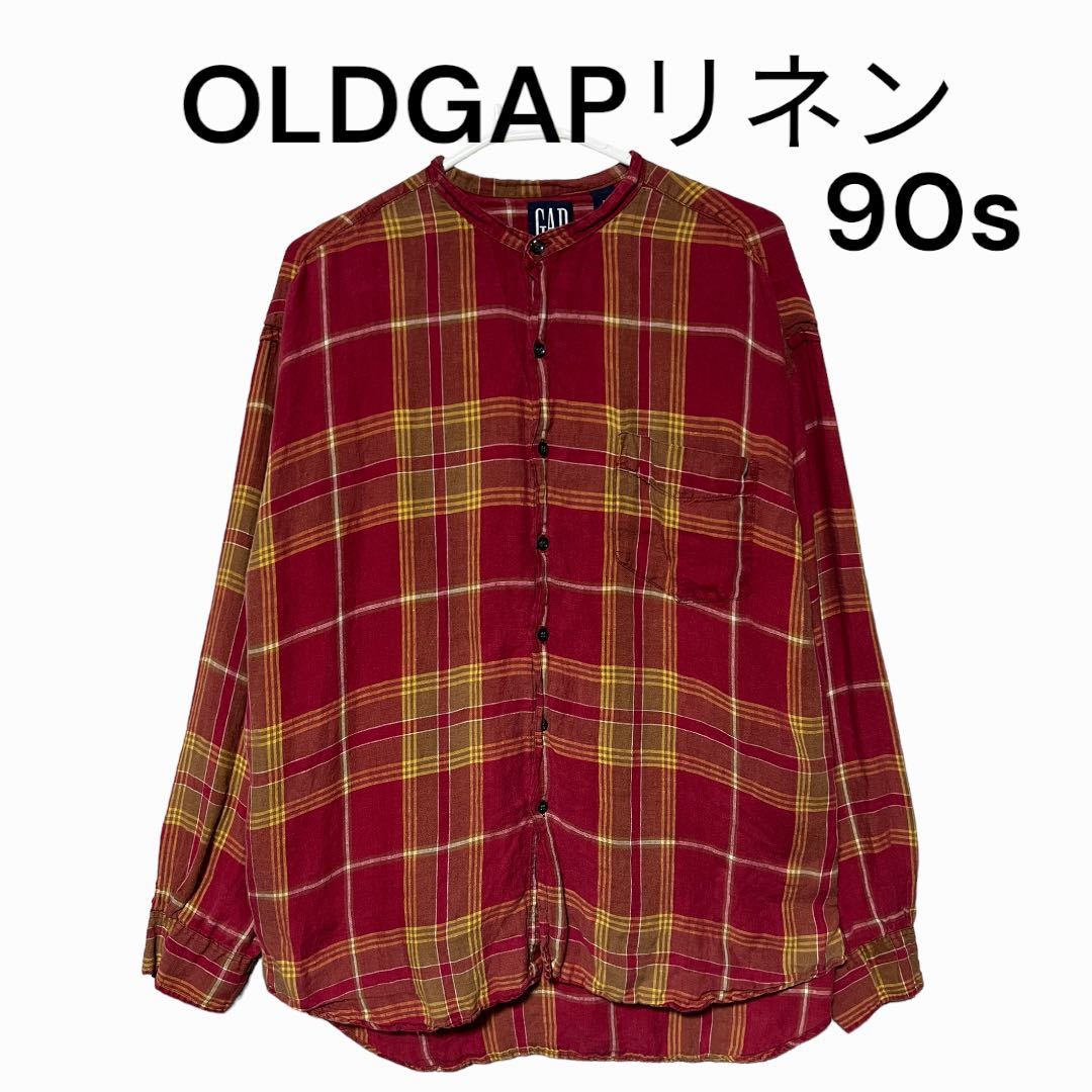 柔らかな質感の 90s リネン レア ノーカラー 古着 オールドギャップ