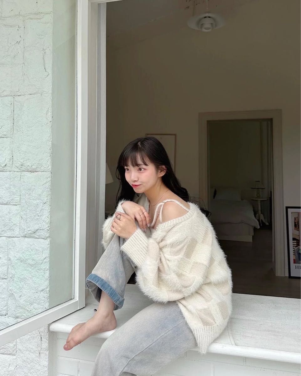 muguet shaggy knit ensemble カーディガン ホワイト-