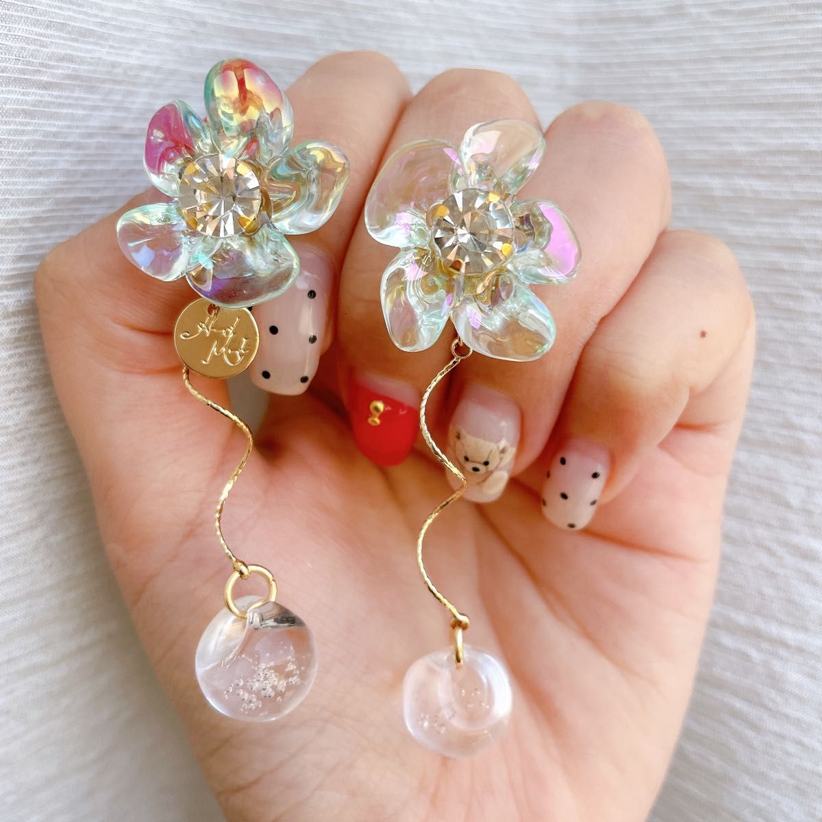 ハンドメイド 大ぶりピアス イヤリング - ピアス