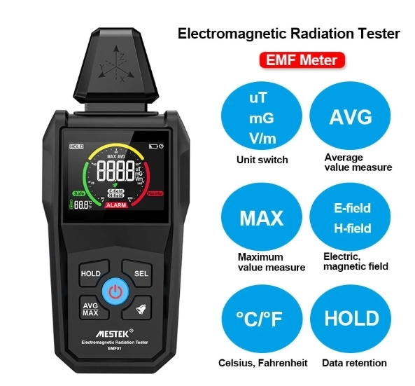 【新品】　電磁波測定器　EMF　電磁界放射テスター　電界　磁界　ミリガウス　μT V/m　mG　単四ｘ３本使用_画像1