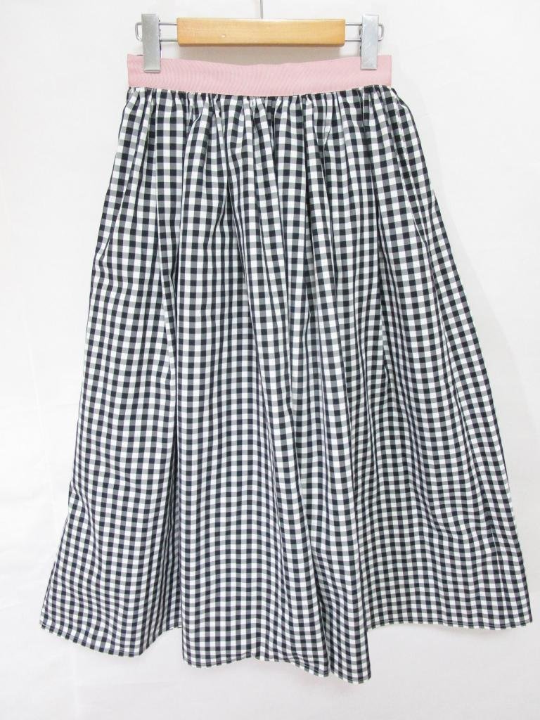 【送料込】 akiki アキキ スカート 黒×白 ギンガムチェック×ピンク ロング フレアスカート 可愛い 日本製 size38 M デザイナーズ/952439の画像4