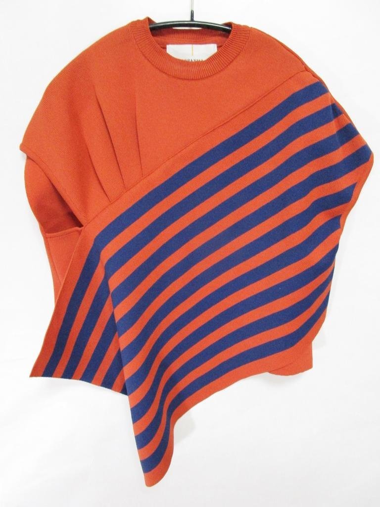 【送料込】 AKIRANAKA アキラナカ ニット オレンジ×紺 1部ストライプ Aili knit pullover/AS1959-OR 日本製 size1 S デザイナーズ/952432